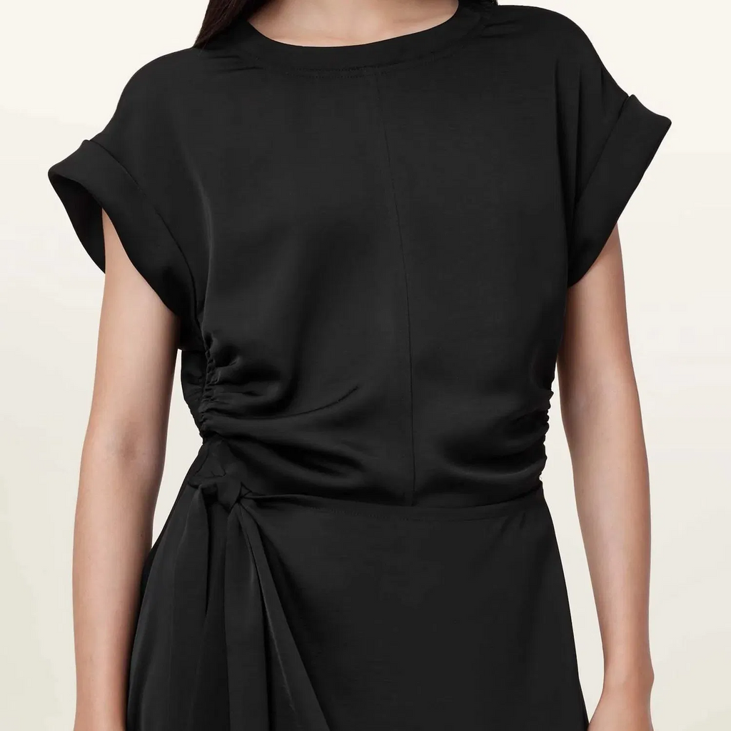 Black Short-Sleeved Lace-up Irregular Skirt Hem Slim-Fit Business Dress