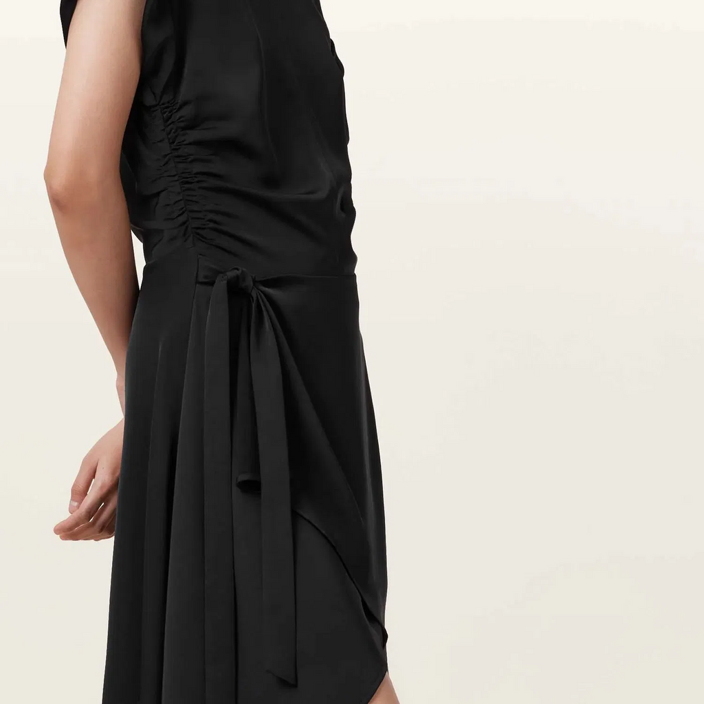 Black Short-Sleeved Lace-up Irregular Skirt Hem Slim-Fit Business Dress