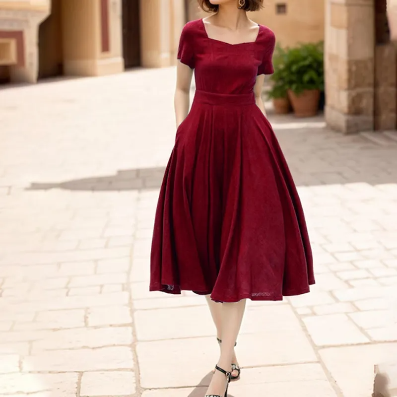 Stylish Women's Linen MIDI Dress in Green for Summer Fun