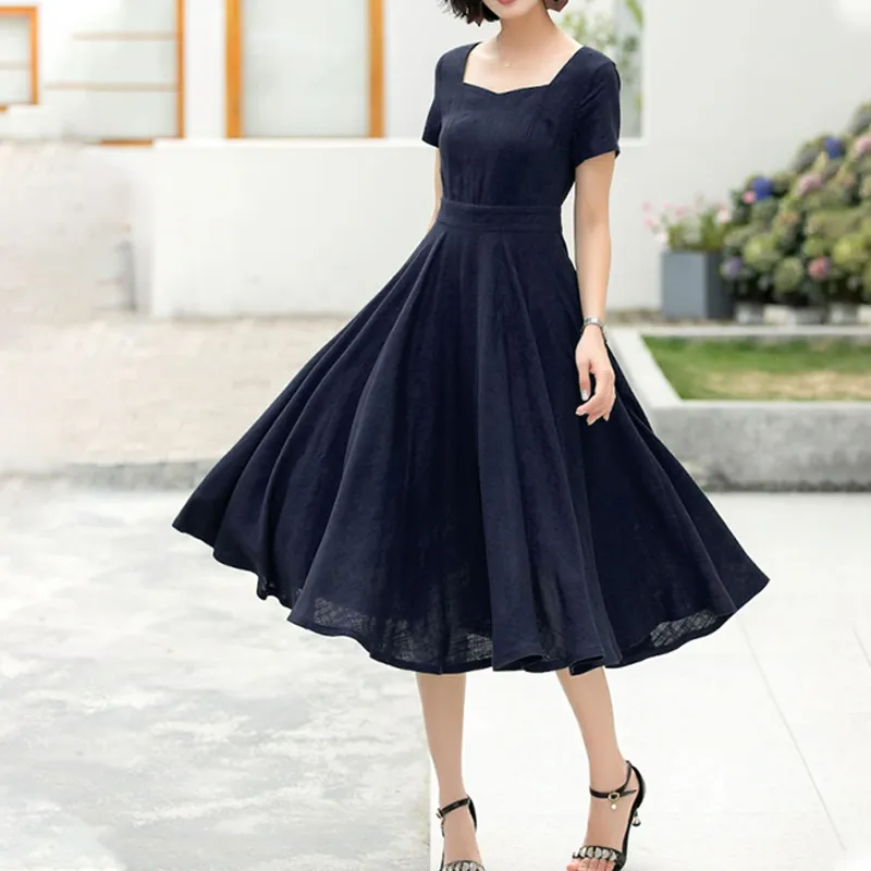 Stylish Women's Linen MIDI Dress in Green for Summer Fun