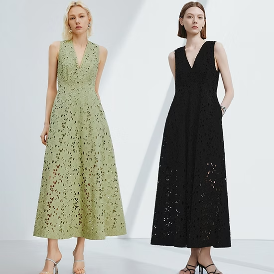 Elegant Black Lace Dress Featuring Cotton Hollow out Skirt