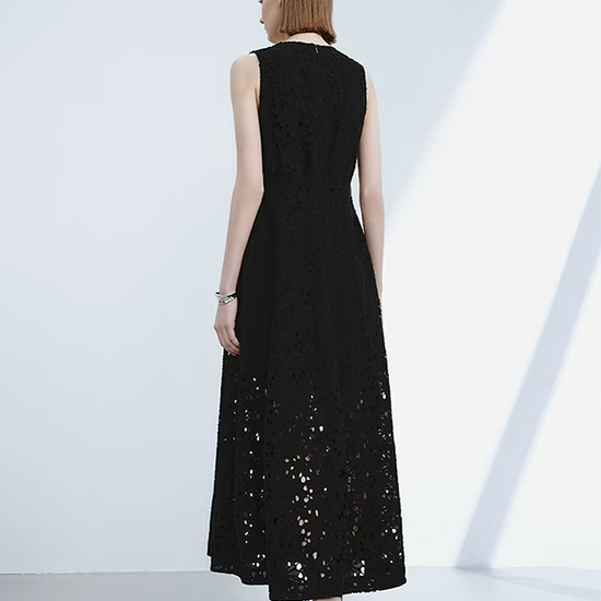 Elegant Black Lace Dress Featuring Cotton Hollow out Skirt