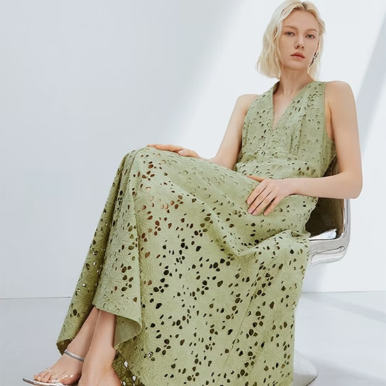 Elegant Black Lace Dress Featuring Cotton Hollow out Skirt