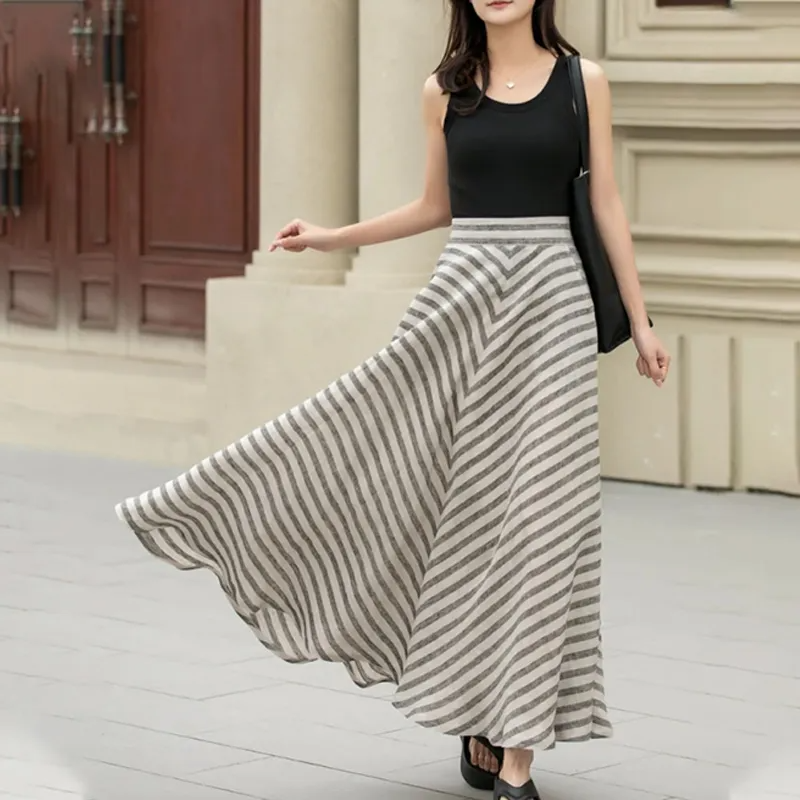 Casual Long Linen Skirt with Pockets, Perfect for Spring