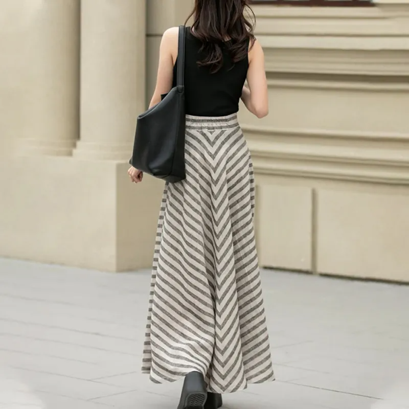 Casual Long Linen Skirt with Pockets, Perfect for Spring