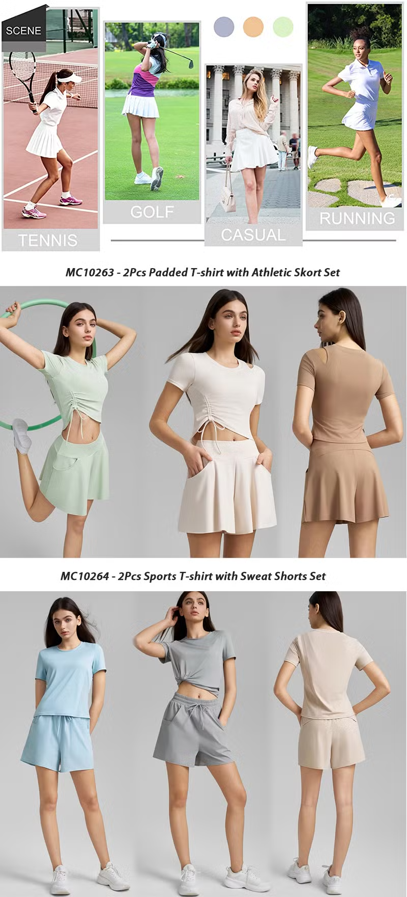Stylish Cute and Casual Sports Clothes Tennis Running Outfit for Teen Girls, Sexy Hollow Shoulder Athletic T-Shirt with Molded Cups + Golf Skort with Shorts