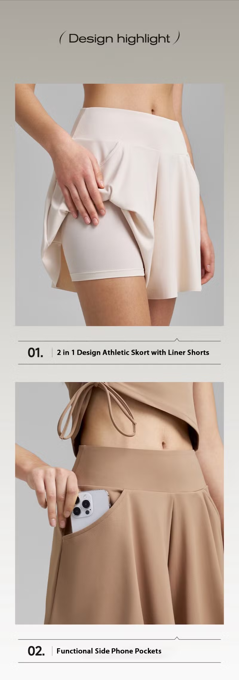Stylish Cute and Casual Sports Clothes Tennis Running Outfit for Teen Girls, Sexy Hollow Shoulder Athletic T-Shirt with Molded Cups + Golf Skort with Shorts